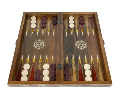 Şam İşi Marküteri İşlemeli Sedef Kakma Ahşap Tavla Takımı