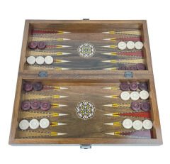 Şam İşi Marküteri İşlemeli Sedef Kakma Ahşap Tavla Takımı