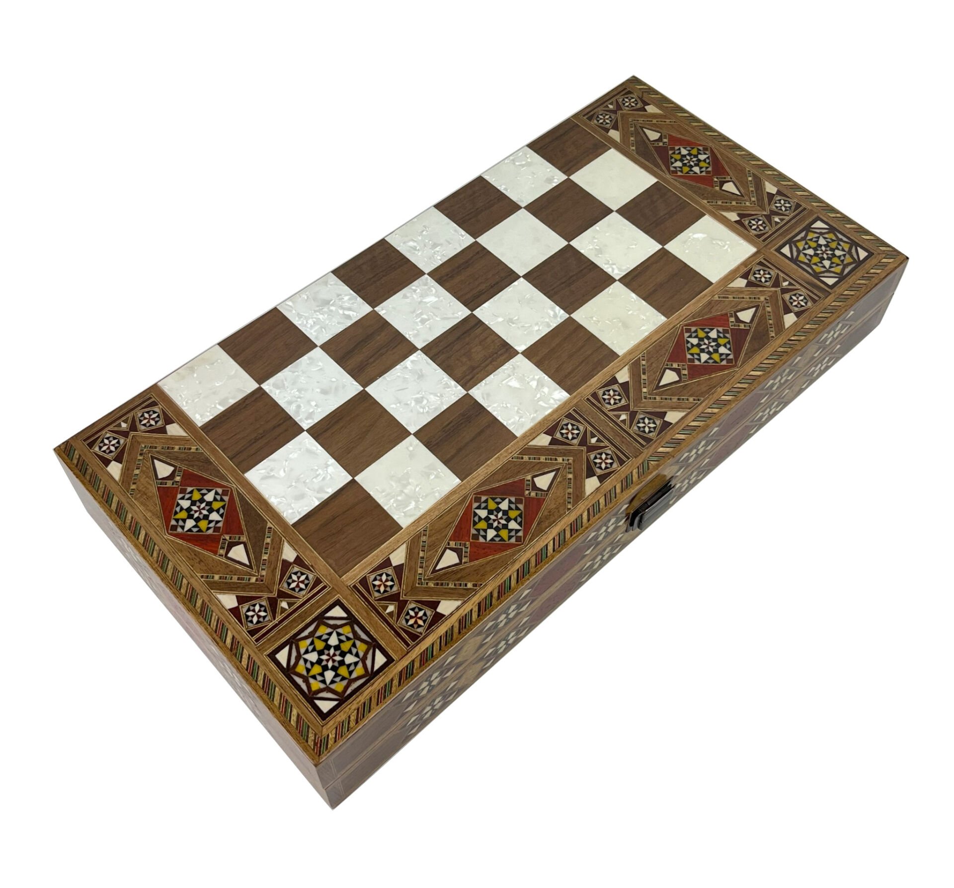 Şam İşi Marküteri İşlemeli Sedef Kakma Ahşap Tavla Takımı - Model 2