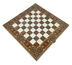 Şam İşi Marküteri İşlemeli Sedef Kakma Ahşap Tavla Takımı - Model 2