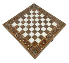 Şam İşi Marküteri İşlemeli Sedef Kakma Ahşap Tavla Takımı - Model 2
