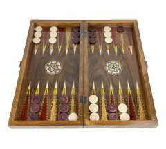 Şam İşi Marküteri İşlemeli Sedef Kakma Ahşap Tavla Takımı - Model 2