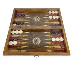 Şam İşi Marküteri İşlemeli Sedef Kakma Ahşap Tavla Takımı - Model 2