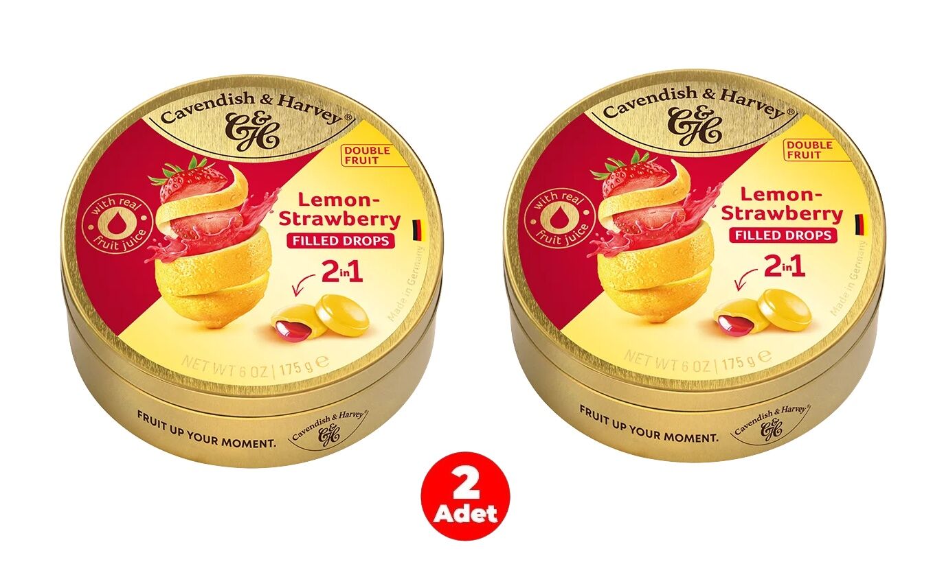 Cavendish & Harvey Double Fruit Drops Çilek Dolgulu Limon Aromalı Şeker (2 ADET)