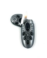 Lotus Mum Alev Çakmak Siyah Taşlı - Gri