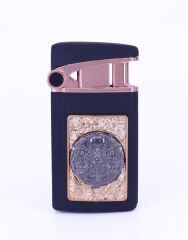 İskelet Amblem Jet Alev Puro Çakmağı - Siyah