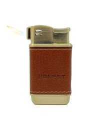 Honest Metal Pipo Çakmağı Deri Kaplama Gövde - Gold