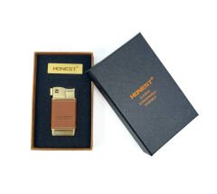 Honest Metal Pipo Çakmağı Deri Kaplama Gövde - Gold