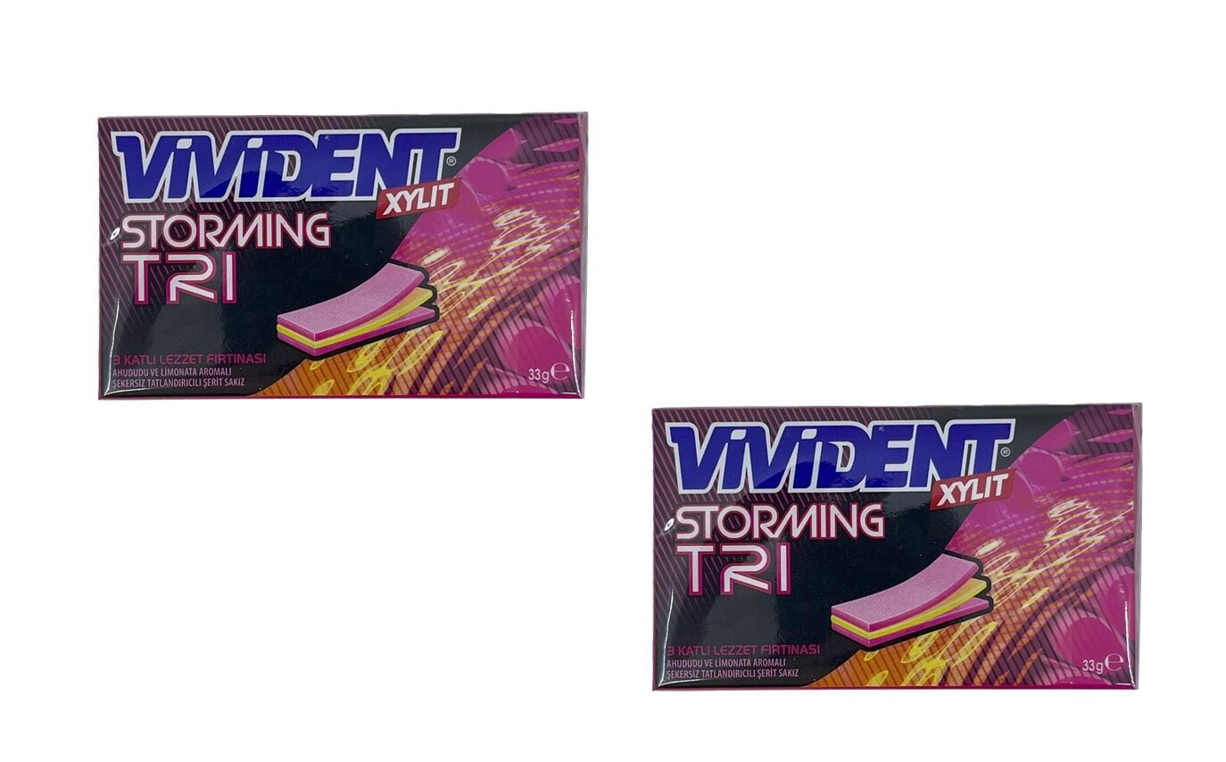 Vivident Storming XYLT TRI - Ahududu ve Limonata Aromalı Şekersiz Tatlandırıcılı Şerit Sakız (2 ADET)