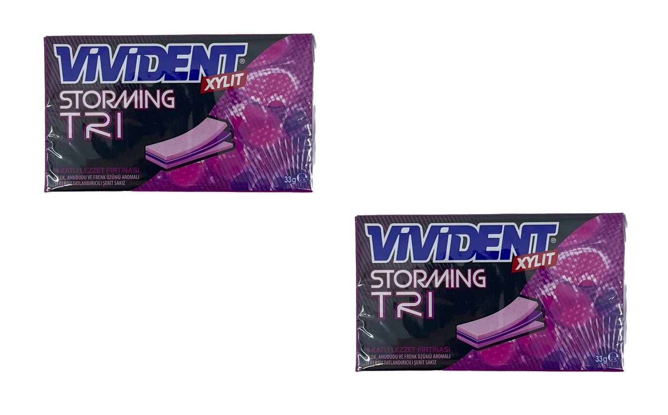 Vivident Storming XYLT TRI - Çilek, Ahududu ve Frenk Üzümü Aromalı Şekersiz Tatlandırıcılı Şerit Sakız (2 ADET)