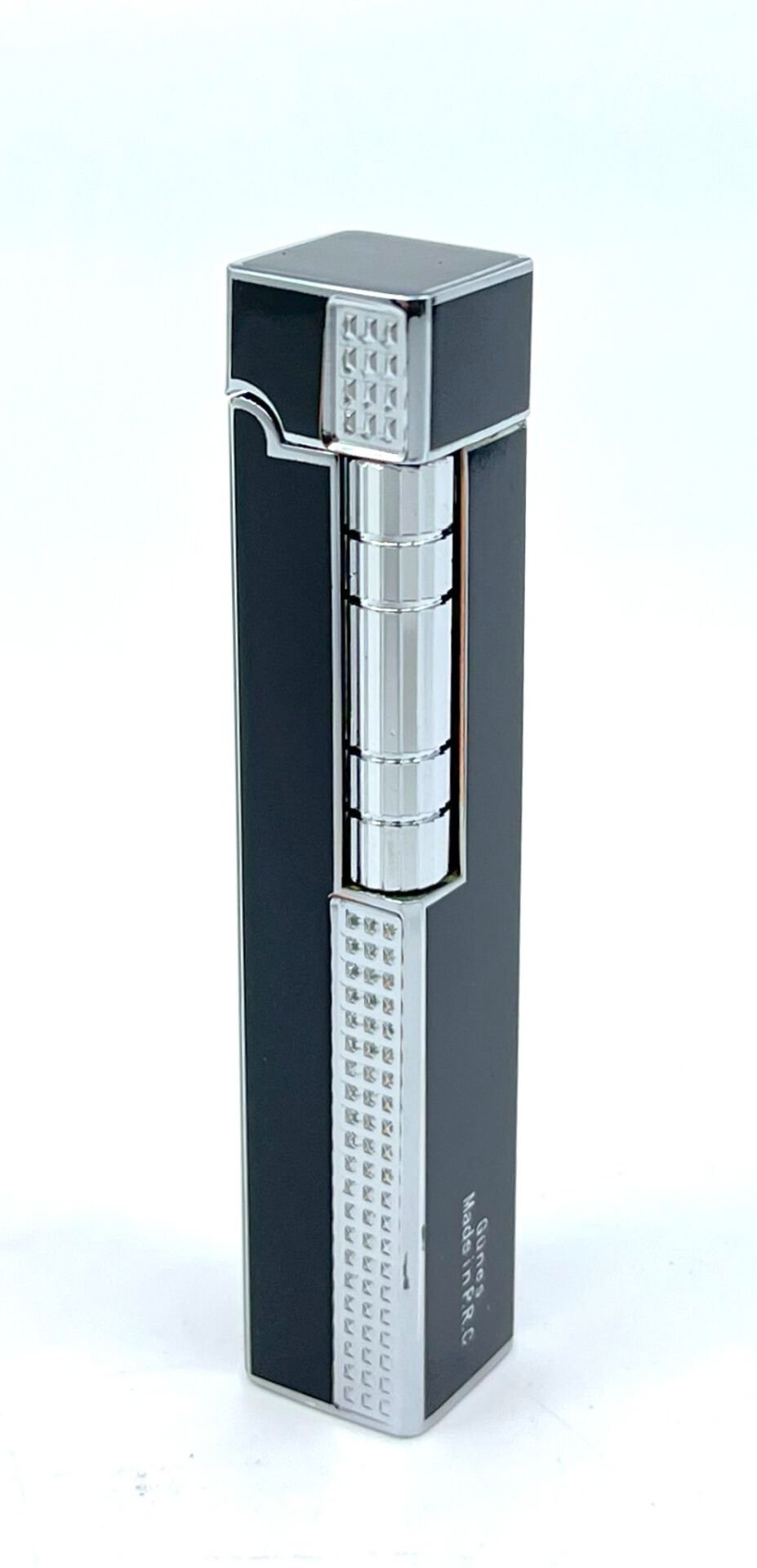 Slim Kare Metal Çakmak - Siyah/Gümüş Renk - Taşlı Gazlı