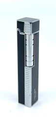 Slim Kare Metal Çakmak - Siyah/Gümüş Renk - Taşlı Gazlı