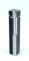 Slim Kare Metal Çakmak - Siyah/Gümüş Renk - Taşlı Gazlı
