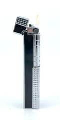Slim Kare Metal Çakmak - Siyah/Gümüş Renk - Taşlı Gazlı