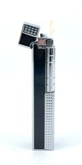 Slim Kare Metal Çakmak - Siyah/Gümüş Renk - Taşlı Gazlı