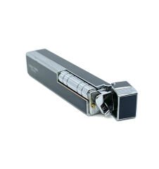 Slim Kare Metal Çakmak - Siyah/Gümüş Renk - Taşlı Gazlı