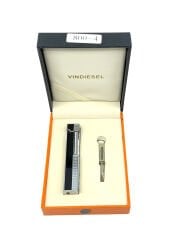 Slim Kare Metal Çakmak - Siyah/Gümüş Renk - Taşlı Gazlı