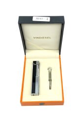 Slim Kare Metal Çakmak - Siyah/Gümüş Renk - Taşlı Gazlı