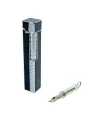 Slim Kare Metal Çakmak - Siyah/Gümüş Renk - Taşlı Gazlı