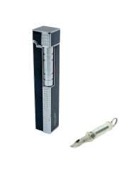 Slim Kare Metal Çakmak - Siyah/Gümüş Renk - Taşlı Gazlı